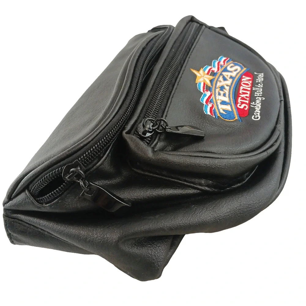 Texas Station Gambling Hall Black Leather Fanny Pack Waist Bag Vintage Promo